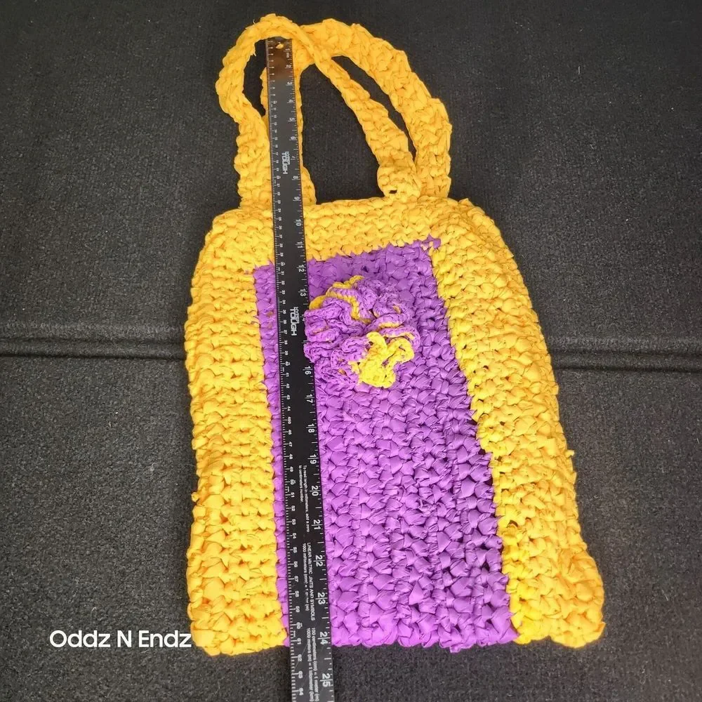 Crochet Plastic Tote Bag & Coin Purse Set With‎ Flower Design - Picture 4 of 10